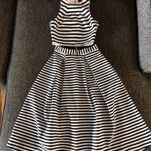 Nicholas black white stripe crop top and skirt set